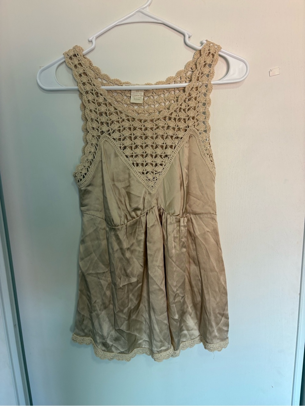 Gold Hawk Silk Crochet Camisole Vintage Y2K Fairycore Coquette XS